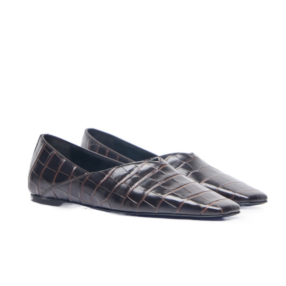 New Toteme Totême Croc Effect The Everday Pointed-Toe Leather Flats Size 37 - Picture 2 of 9